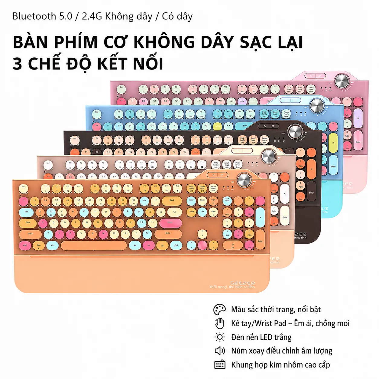 Bàn phím cơ Gaming không dây 3 chế độ GEEZER G7