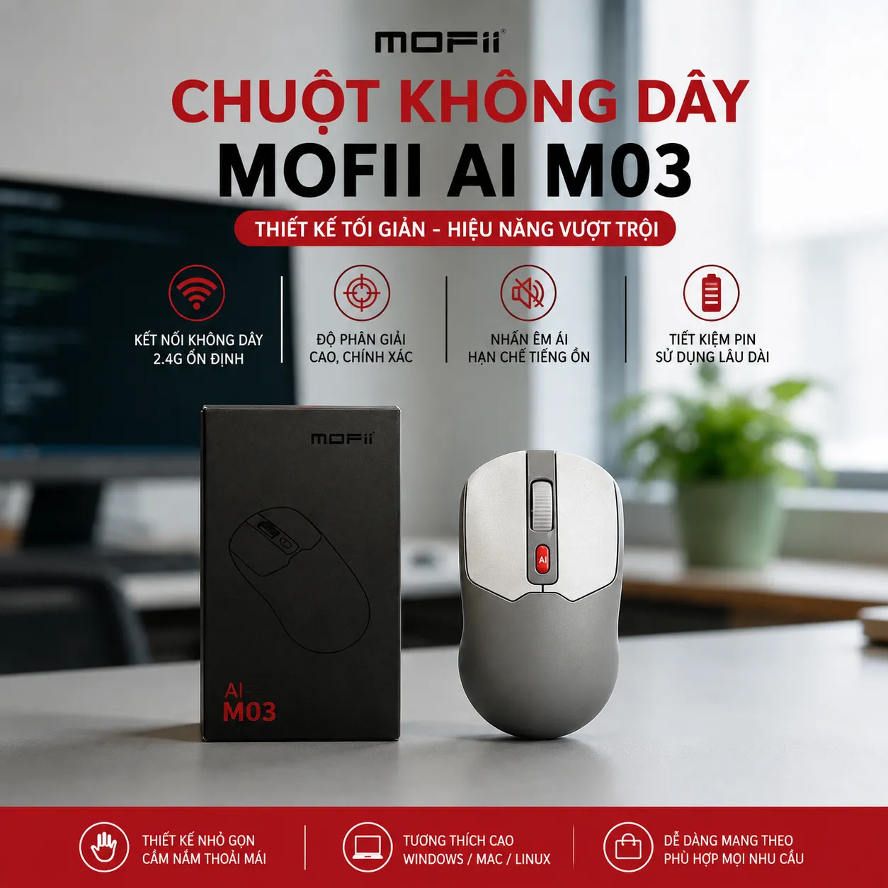 Chuột AI không dây 2 chế độ MOFII M03